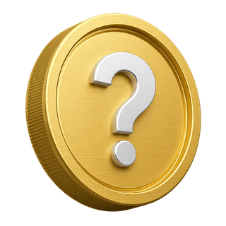 Decorative 3D gold coin marked with a question mark, displayed on the FAQ page